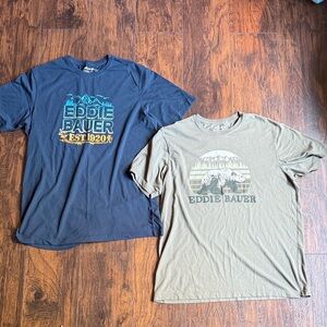 Two Eddie Bauer Men's Graphic Tees - Navy and Olive size TL (I25)